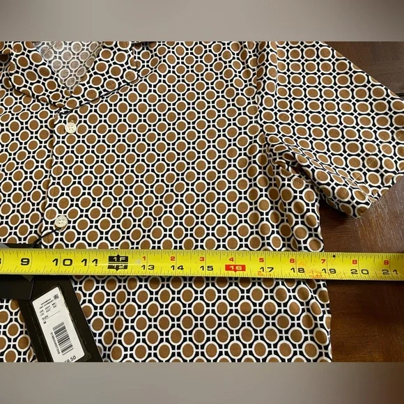 Murano Liquid Luxury Slim Fit Notch Collar Button-Up Shirt Brown/White Size M - Picture 6 of 12
